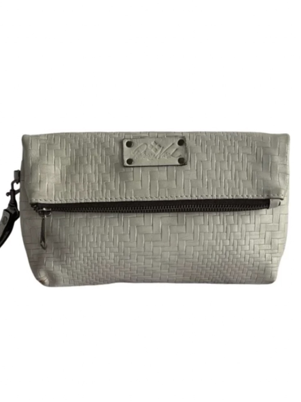 Patricia Nash Light Gray Woven Leather Foldover Wristlet Clutch